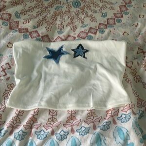 White Tube Top with Blue Star Patches